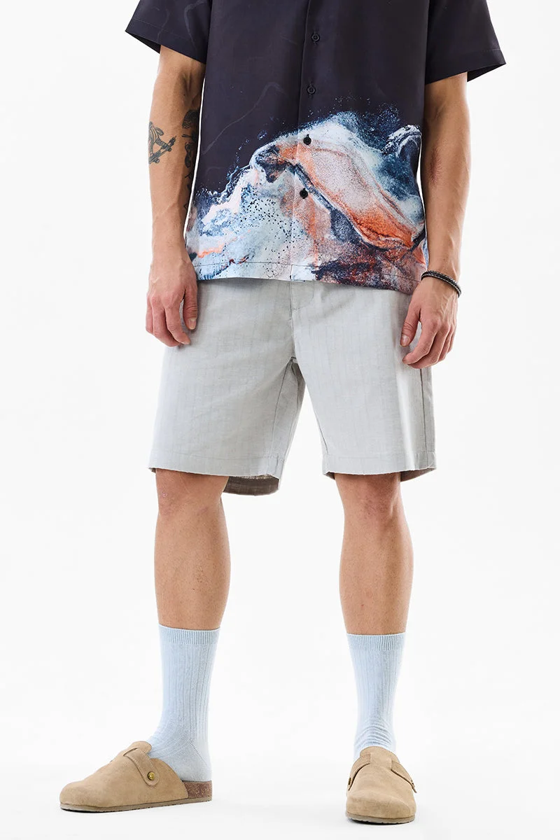 SNITCH Regular Fit Striped Light Grey Shorts